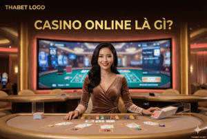 Hình ảnh mô tả một nữ dealer cầm bài tại bàn chơi casino trực tuyến, phù hợp với nội dung bài viết v.